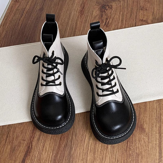 Women's Wide Toe Box Lace-up Color Blocking Platform Boots