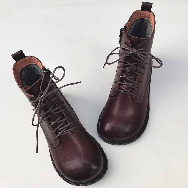 Women's Leather Shearling Ankle Boots – Wide Toe Winter Warm Boots