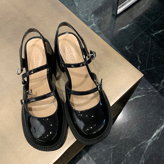 Women's Stylish Double Strap Closed Toe Sandals Mid Heel Block Pumps