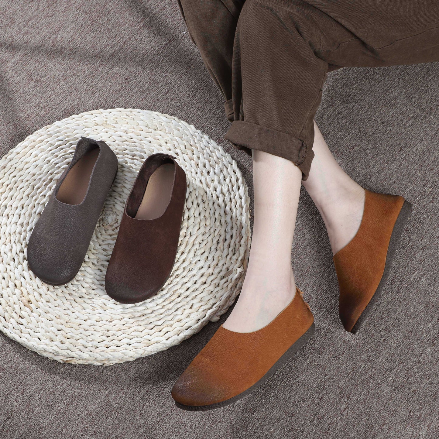 Women's Minimalist Soft Leather Slip-On Flats – Retro Style Comfort Shoes