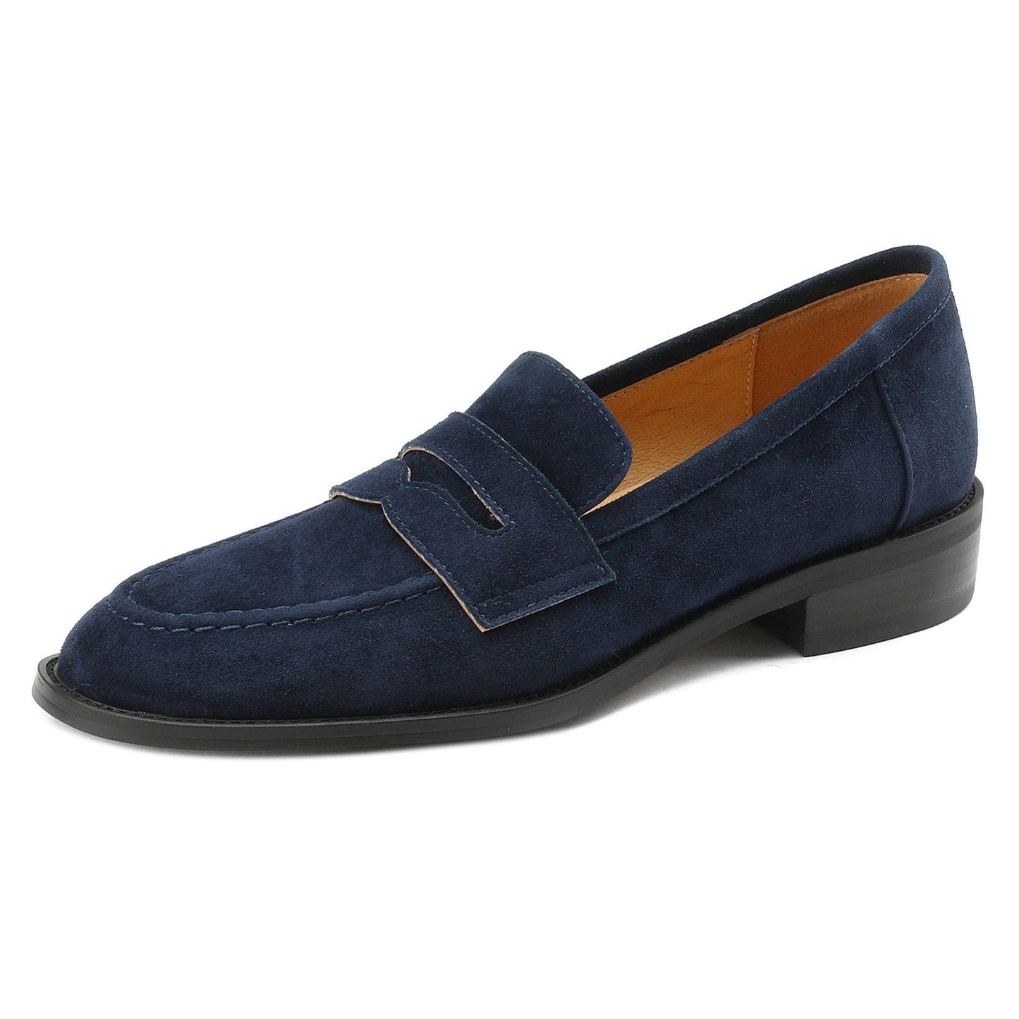 Handmade Classic Navy Suede Leather Penny Loafers Women's Shoes