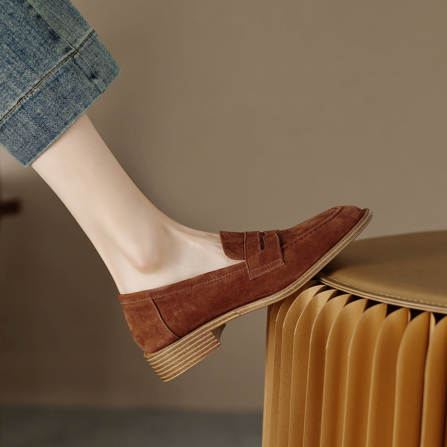 Handmade Classic Navy Suede Leather Penny Loafers Women's Shoes