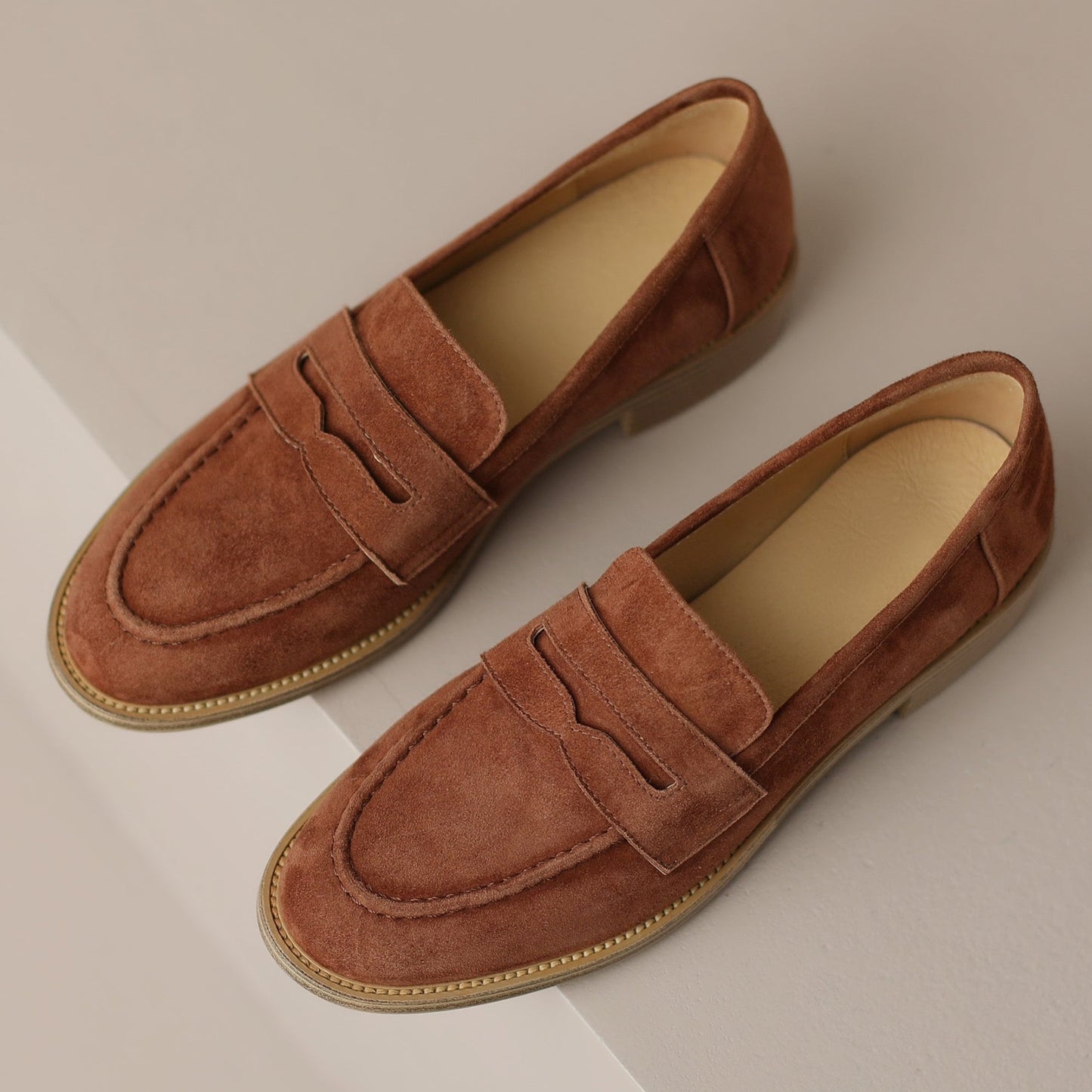 Handmade Classic Navy Suede Leather Penny Loafers Women's Shoes