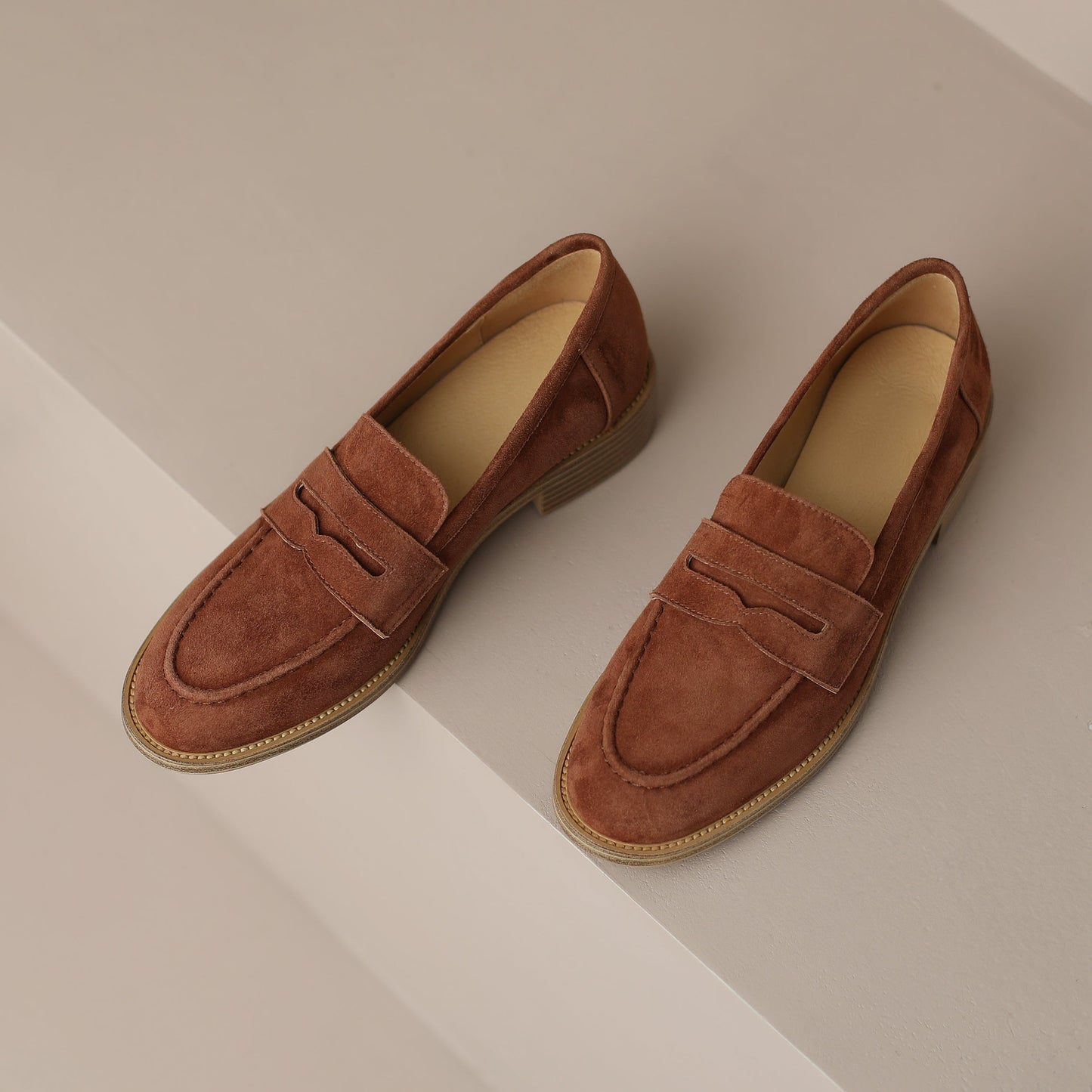 Handmade Classic Navy Suede Leather Penny Loafers Women's Shoes