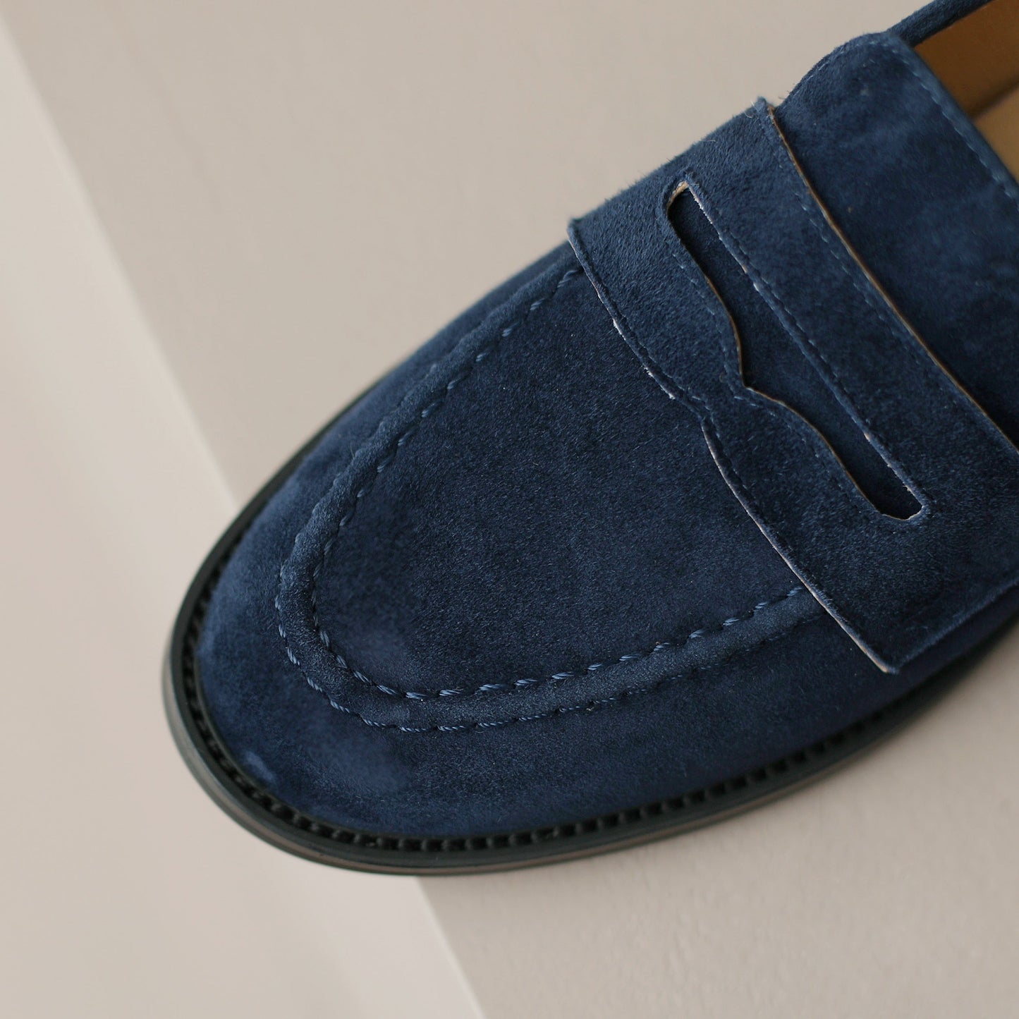 Handmade Classic Navy Suede Leather Penny Loafers Women's Shoes