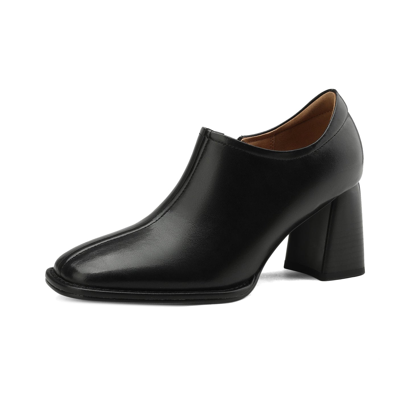 Genuine Leather Vintage Square Toe Block Heel High Zipper Ankle Boots Women's Shoes