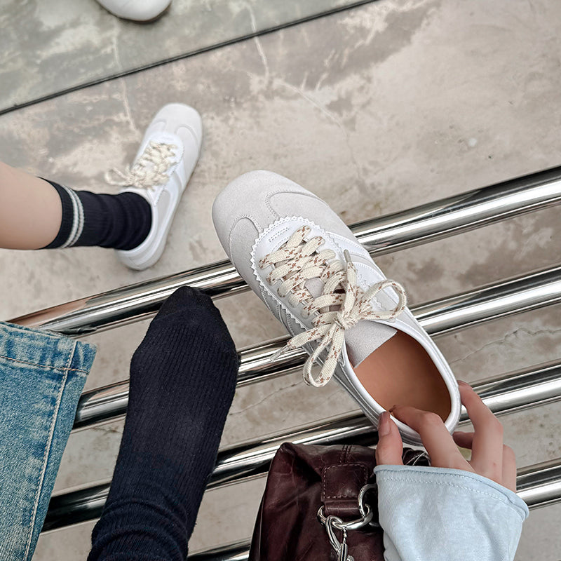 Women's Retro Suede Sneakers Vintage German Trainer Lace-up Casual Flats
