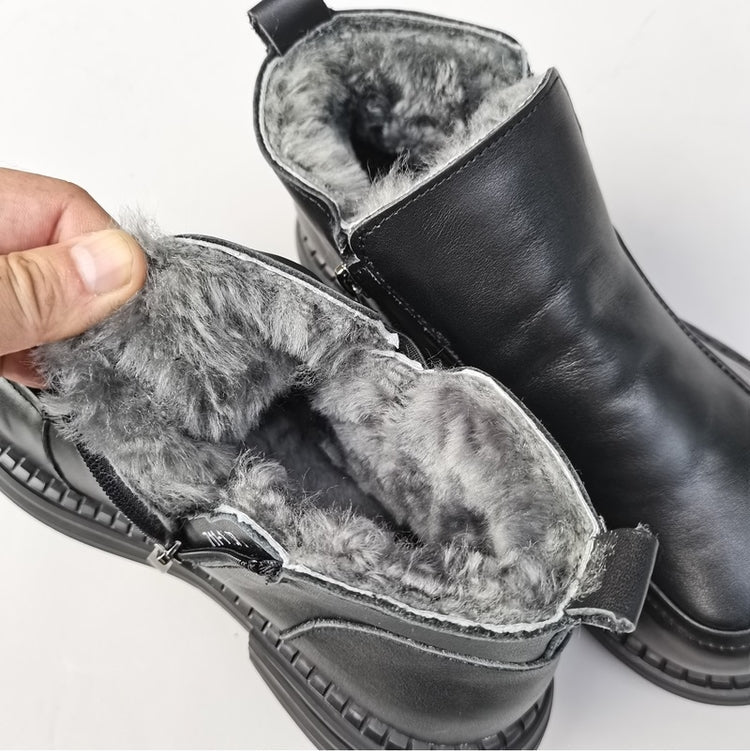 Women's British-Style Wide Toe Derby Boot – Wool Plush, Comfortable Fit