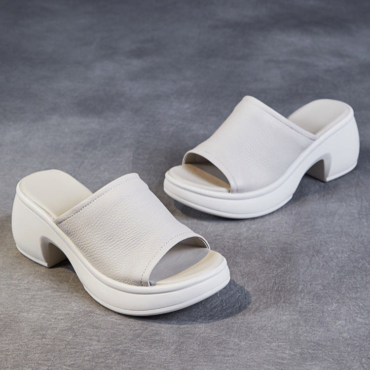 Women's Summer Open-Toe Chunky Heel Platform Mule Sandals – Soft Leather