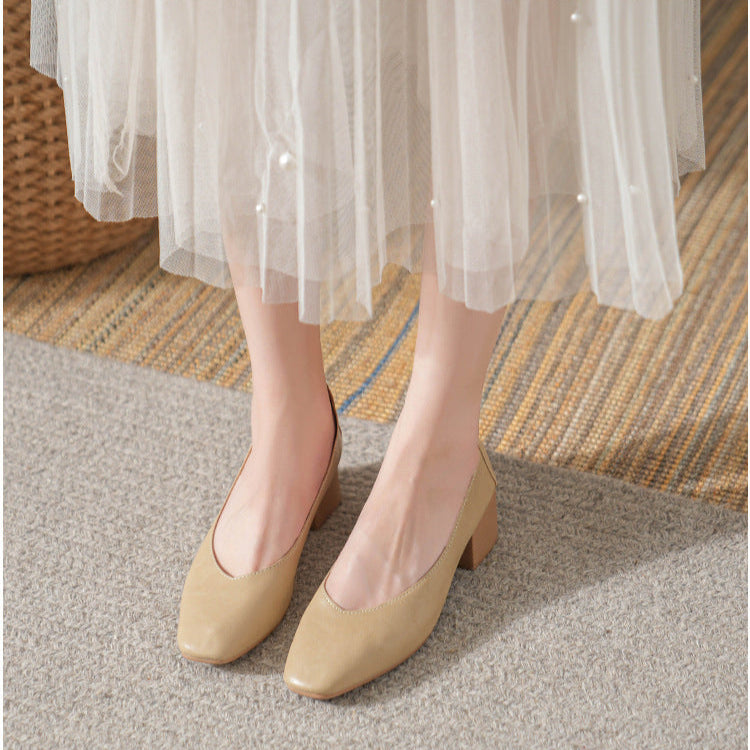 Women's Leather Mid Heel Multicolor Slip On Comfortable Glove Shoes