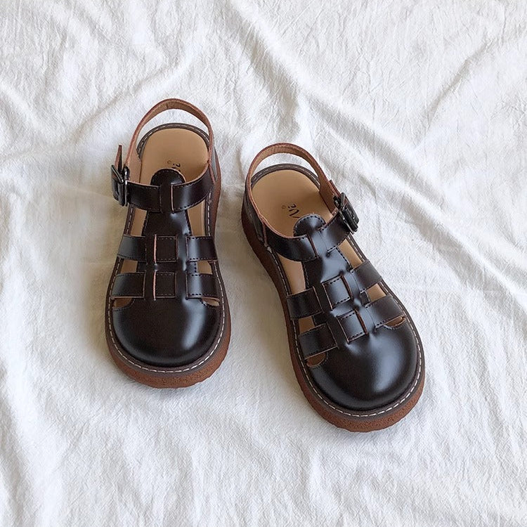 Women's Leather Closed Toe Round Sandals – Casual Summer Comfort Shoes