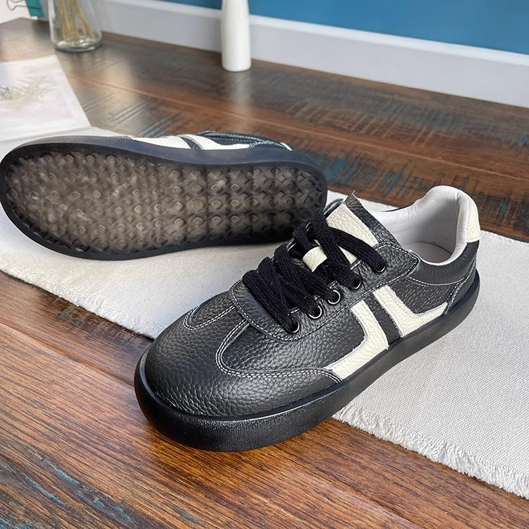 Women's Soft Leather Lace-Up Sneakers – Casual & Comfortable Style Tennis Shoes