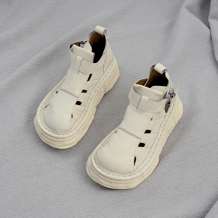 Women's Ugly-Cute Soft Leather Cut-Out High-Top Boots – Casual Style