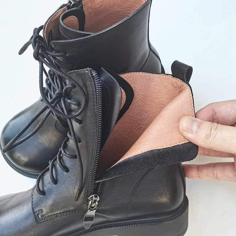 Women's Vintage Wide Toe Genuine Leather Ankle Boots – Handmade, Soft Sole, British Style