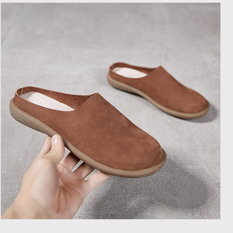 Women's Leather Minimalist Casual Comfort Flat Mule Shoes