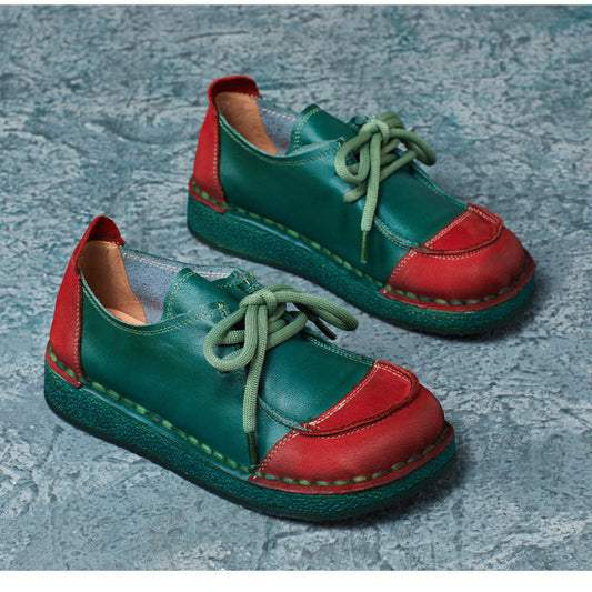 Women's Leather Casual Comfort Lace Up Flat Shoes