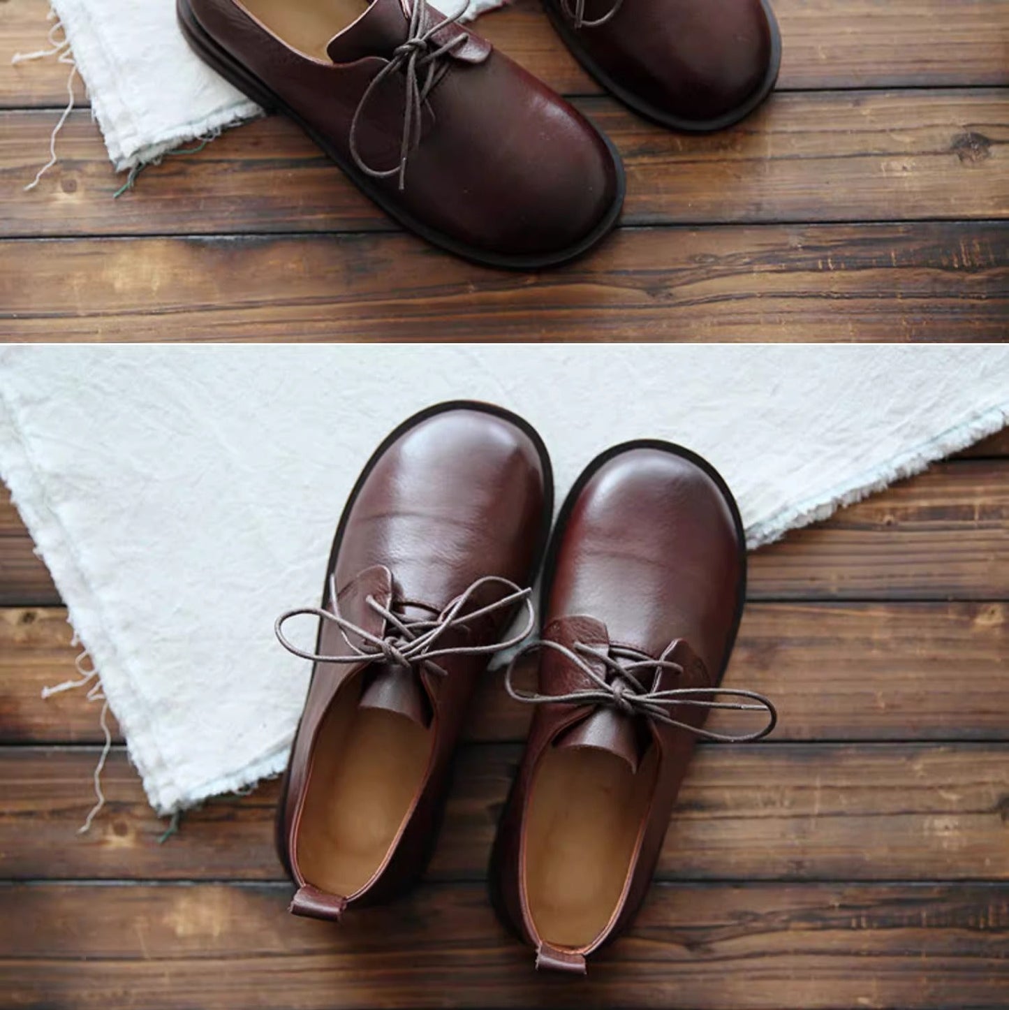 Women's Comfortable Genuine Leather Round Toe Lace-Up Casual Flats