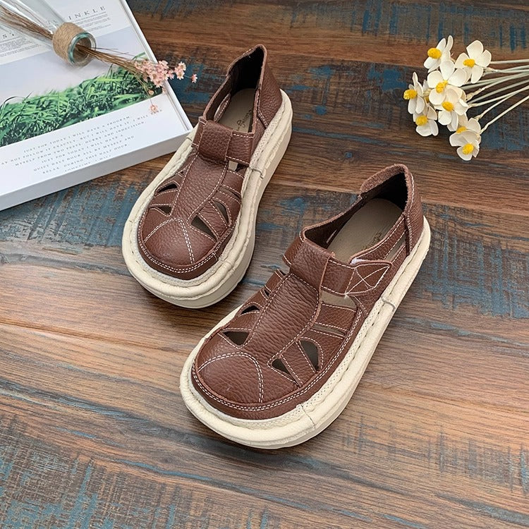 Women's Soft Leather Platform Cut-Out Breathable Summer Sandals