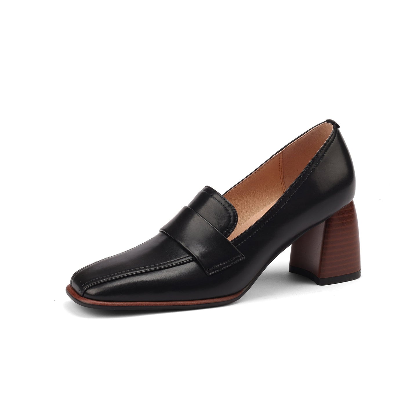 Genuine Leather Handmade Block Heels Slip-on Dress Loafers Women's Shoes