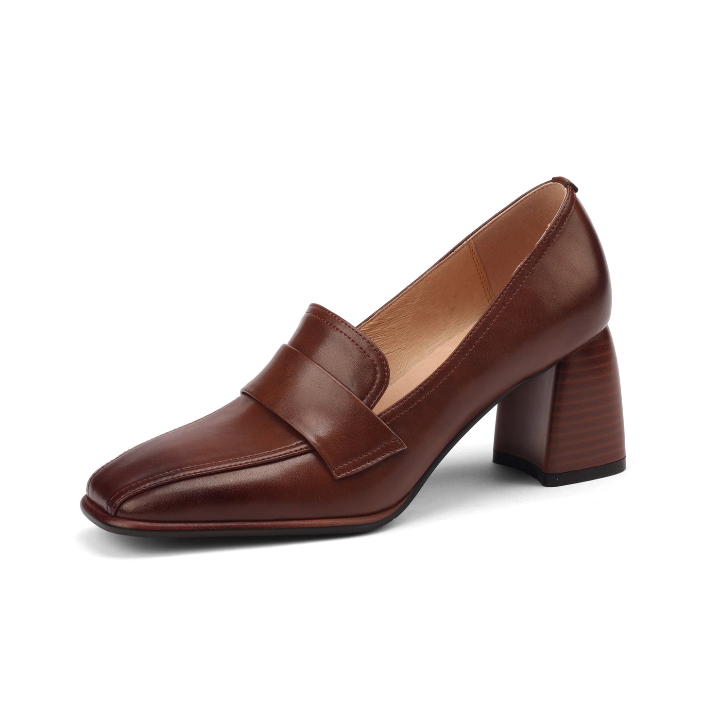 Genuine Leather Handmade Block Heels Slip-on Dress Loafers Women's Shoes