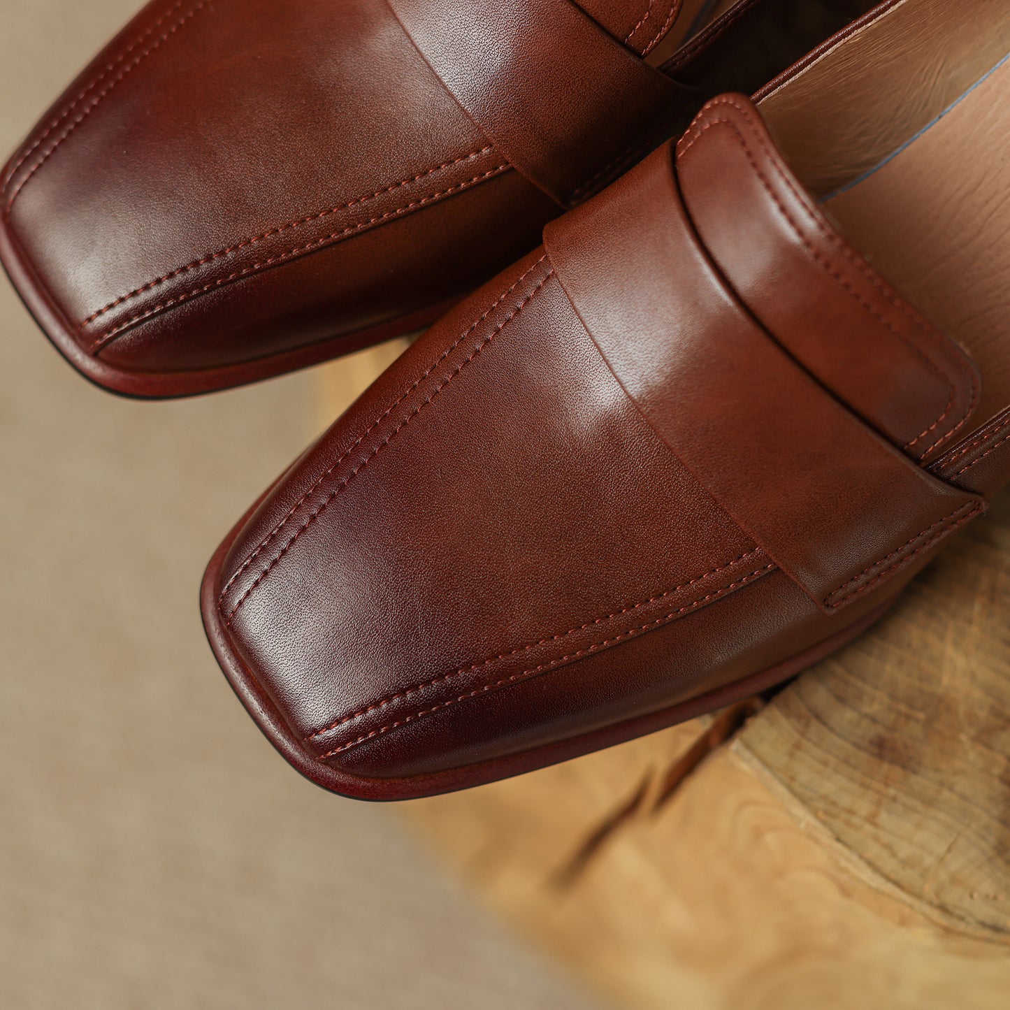 Genuine Leather Handmade Block Heels Slip-on Dress Loafers Women's Shoes