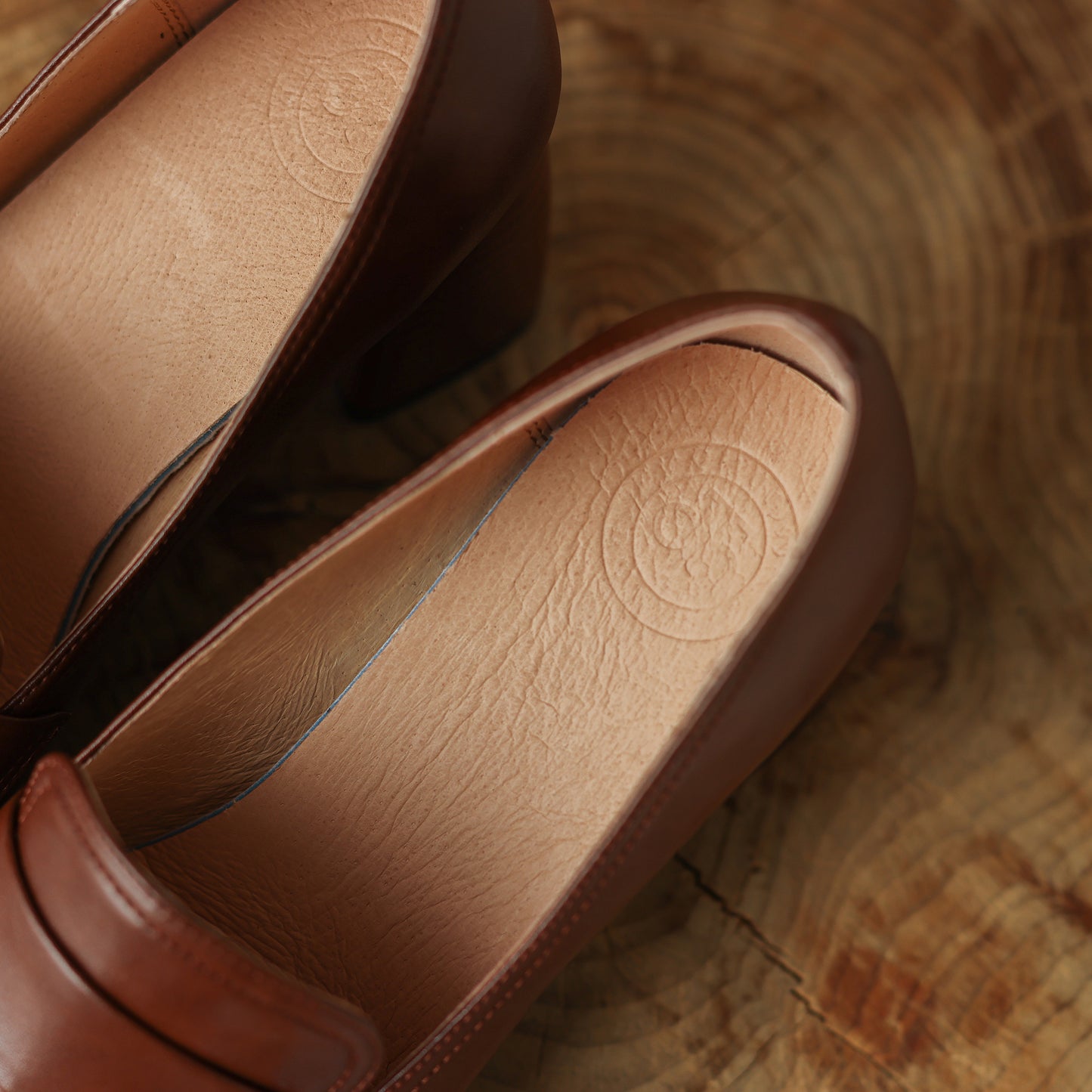 Genuine Leather Handmade Block Heels Slip-on Dress Loafers Women's Shoes