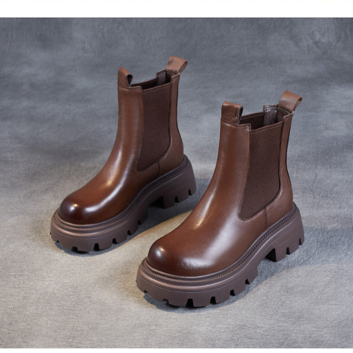 Women's Retro Genuine Leather Chelsea Boots – Chunky Platform Sole Ankle Boots