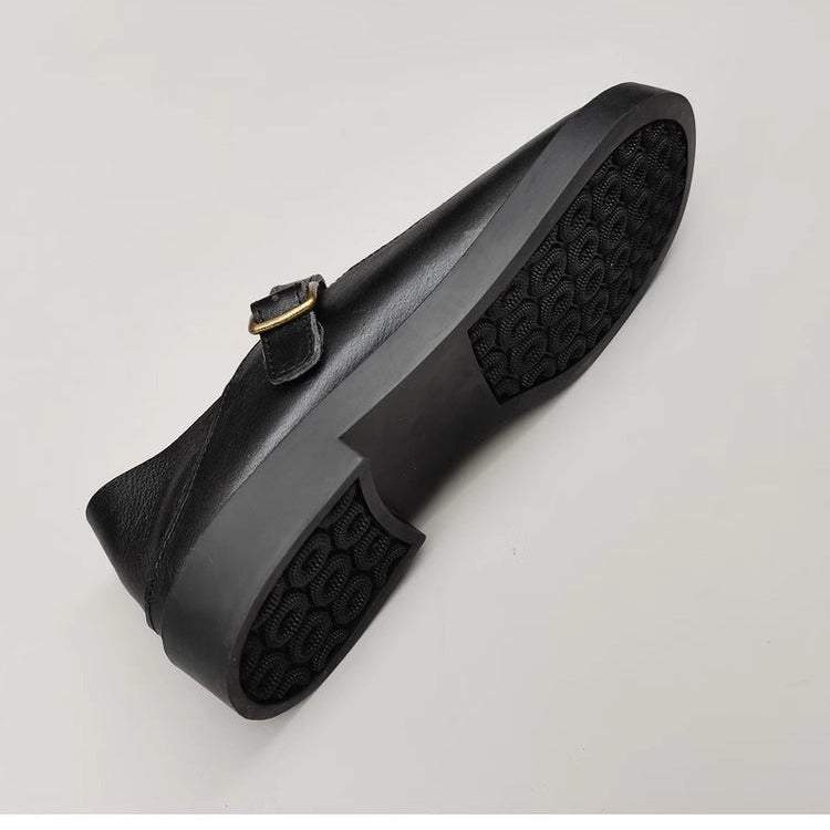Women's Wide Toe Box Genuine Leather Mary Jane Flats – Buckle, Round Toe Shoes