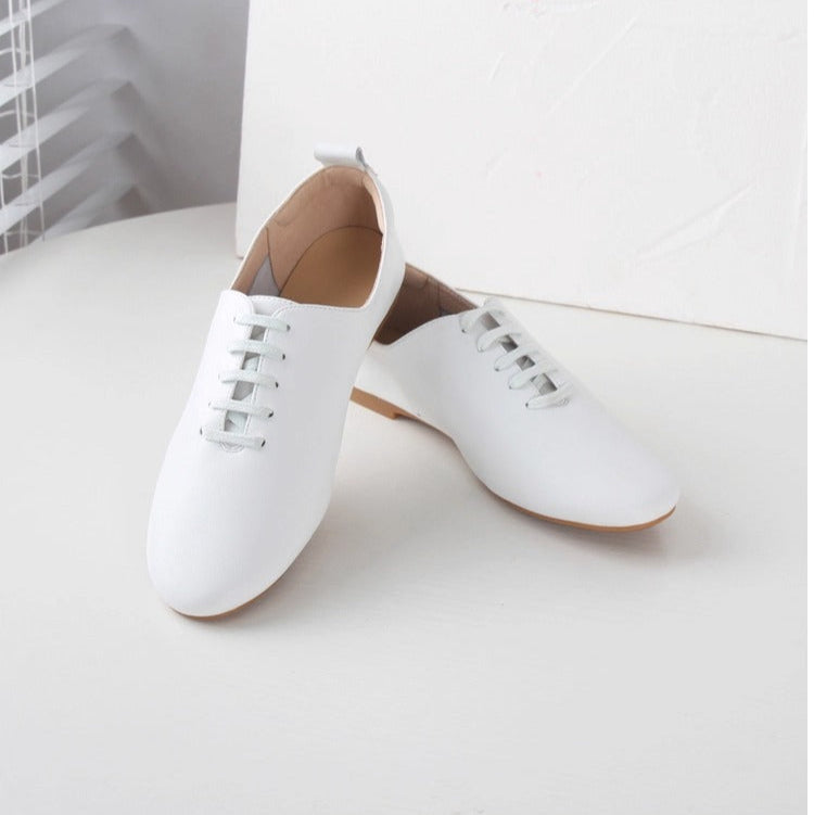 Women's Preppy Round Toe Leather Flats – Comfortable Soft Sole