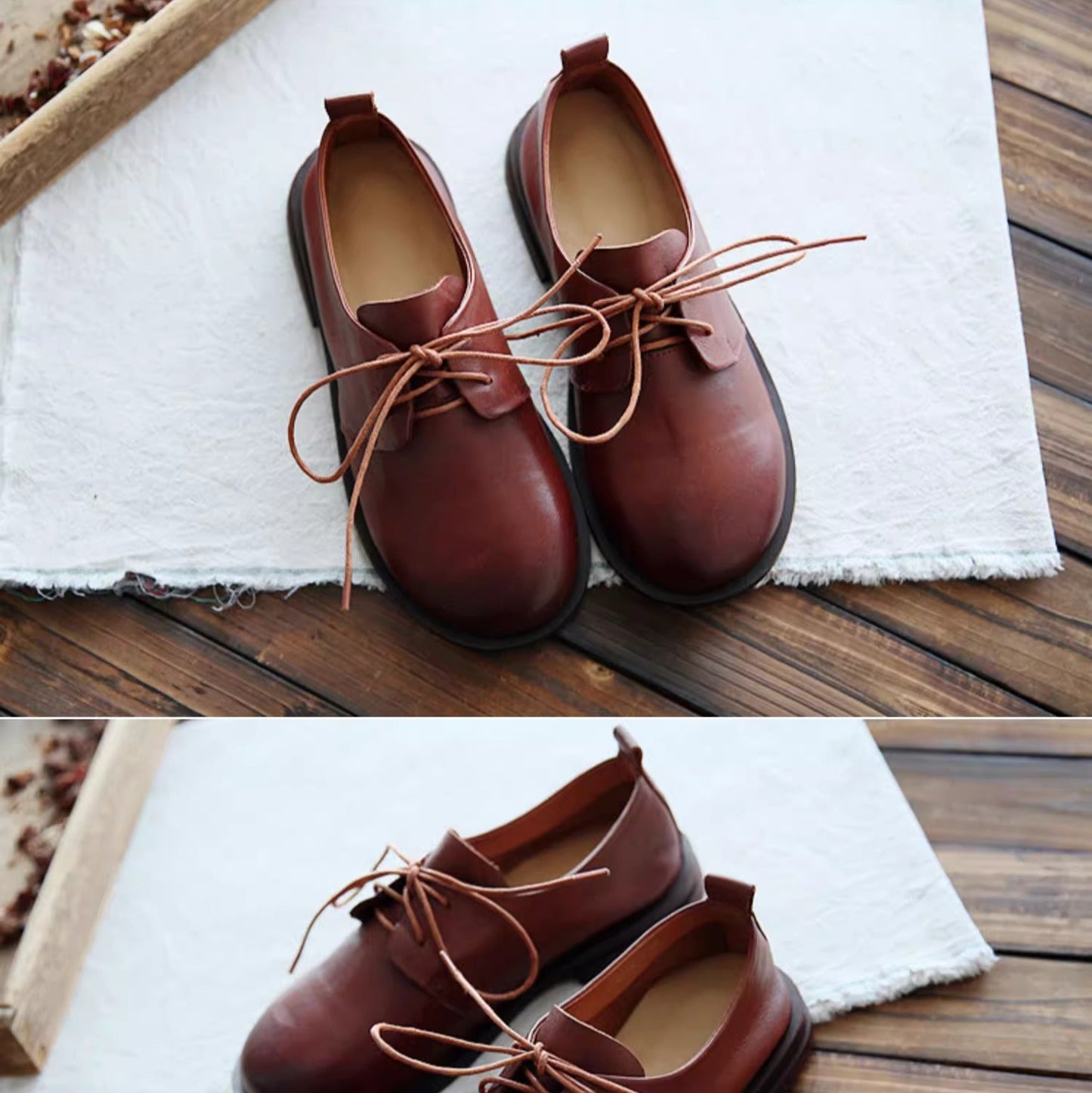 Women's Comfortable Genuine Leather Round Toe Lace-Up Casual Flats