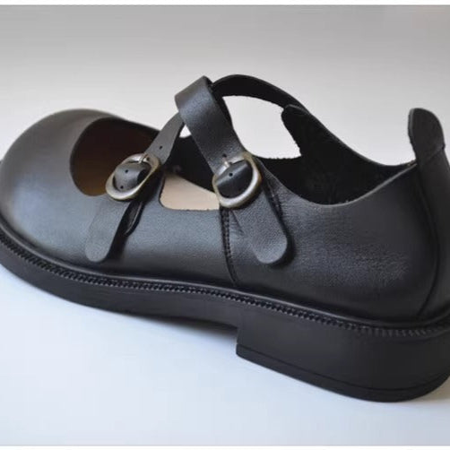 Women's Wide Fit Mary Jane Leather Flats – Handmade with Buckle Strap – Comfort Shoes