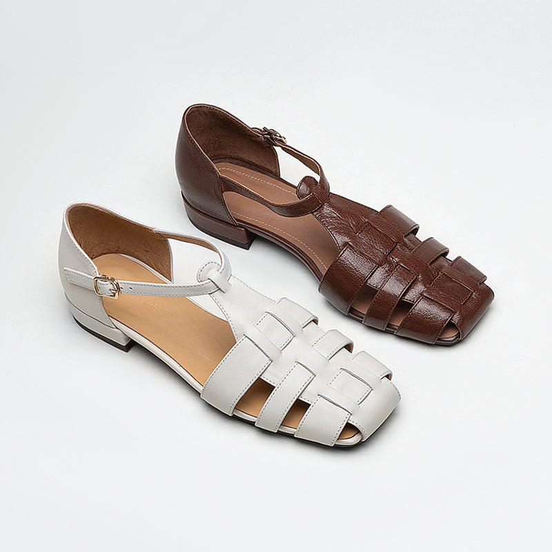 Artisanal Genuine Leather Fisherman Sandals – Closed Toe Comfort Shoes for Women