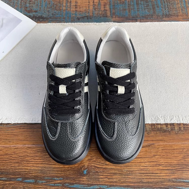 Women's Soft Leather Lace-Up Sneakers – Casual & Comfortable Style Tennis Shoes