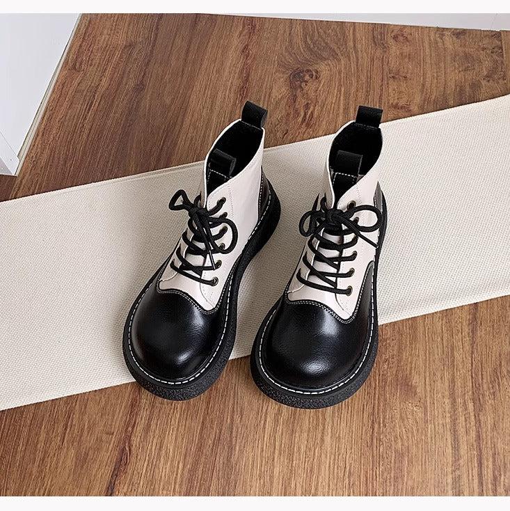 Women's Wide Toe Box Lace-up Color Blocking Platform Boots