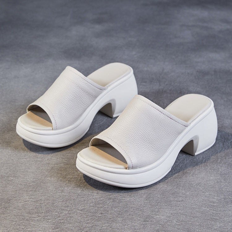 Women's Summer Open-Toe Chunky Heel Platform Mule Sandals – Soft Leather