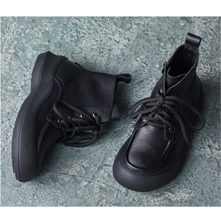 Women's Zip Lace-Up Leather Ankle Boots – Comfortable for Daily Wear