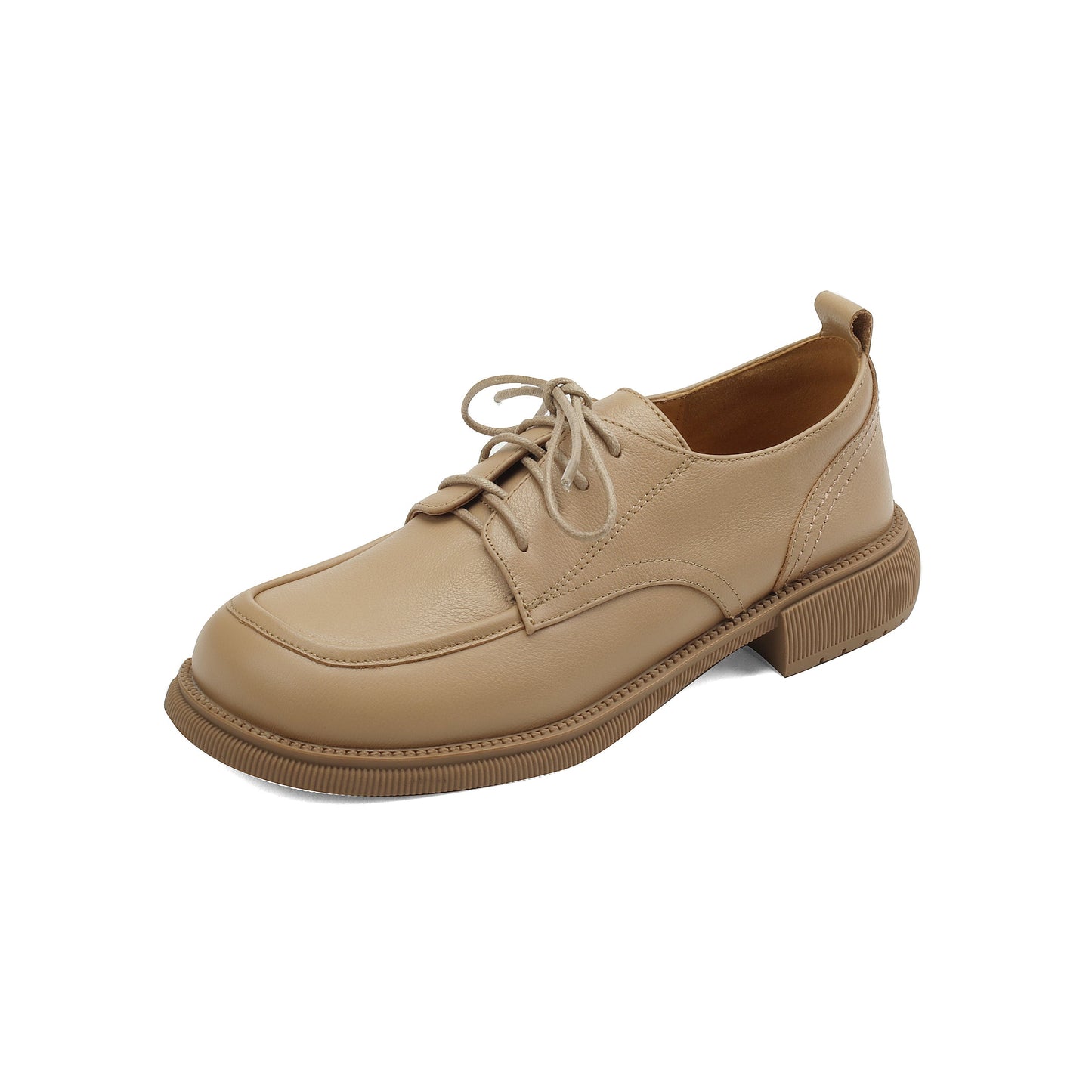 Handcrafted Women's Square-Toe Leather Lace-Up Low Heel – Casual Style