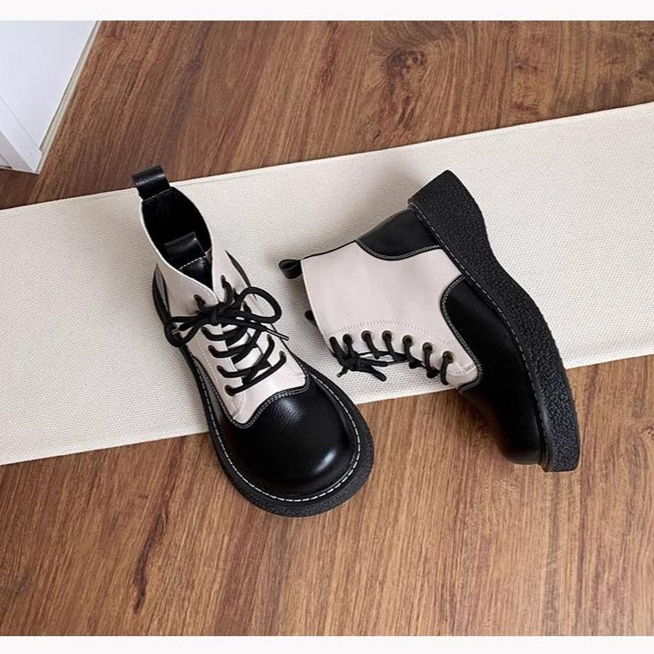 Women's Wide Toe Box Lace-up Color Blocking Platform Boots