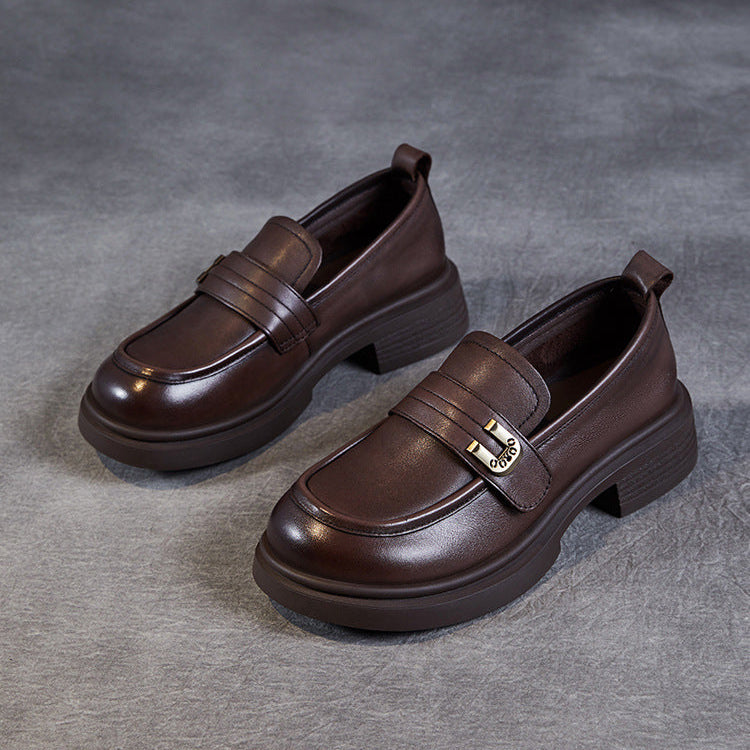 Women's Soft Leather Low Heel Loafers – Comfortable Everyday Slip-On Shoes
