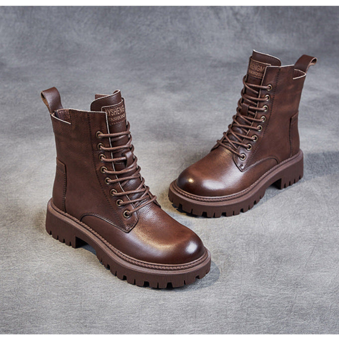 Women's Casual Genuine Leather Boots – Ankle Length with Zipper