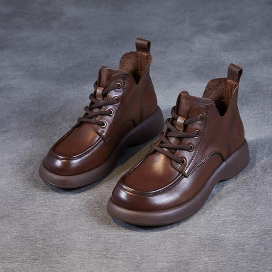 Women's Retro Soft Leather Lace Up Lightweight Non-Slip Ankle Boots
