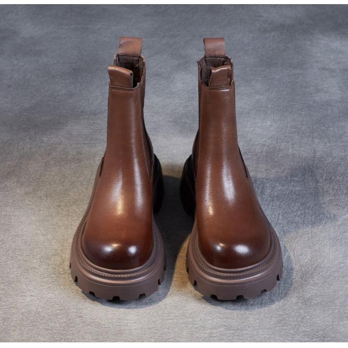 Women's Retro Genuine Leather Chelsea Boots – Chunky Platform Sole Ankle Boots