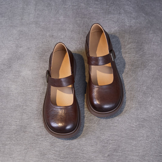 Women's Leather Comfortable Low Heel Mary Jane Shoes
