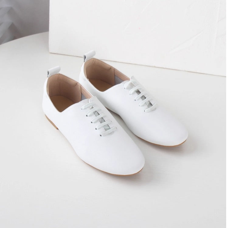 Women's Preppy Round Toe Leather Flats – Comfortable Soft Sole
