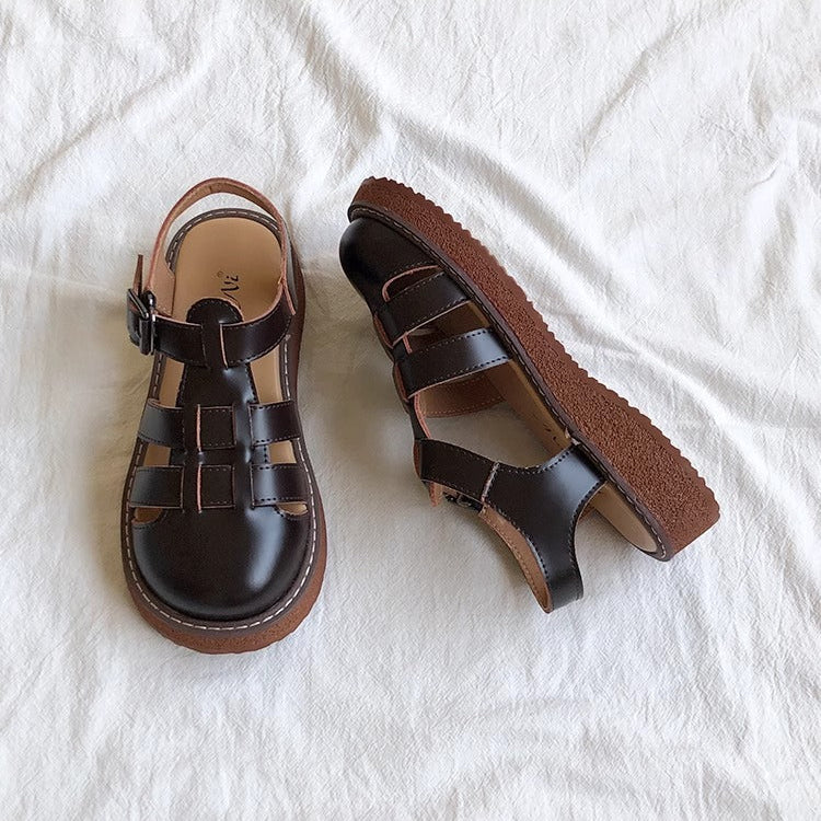 Women's Leather Closed Toe Round Sandals – Casual Summer Comfort Shoes