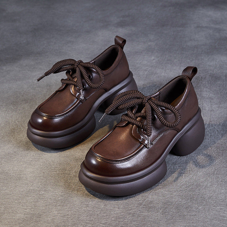 Women's Casual Platform Shoes – Lightweight Genuine Leather Lace-Up Design