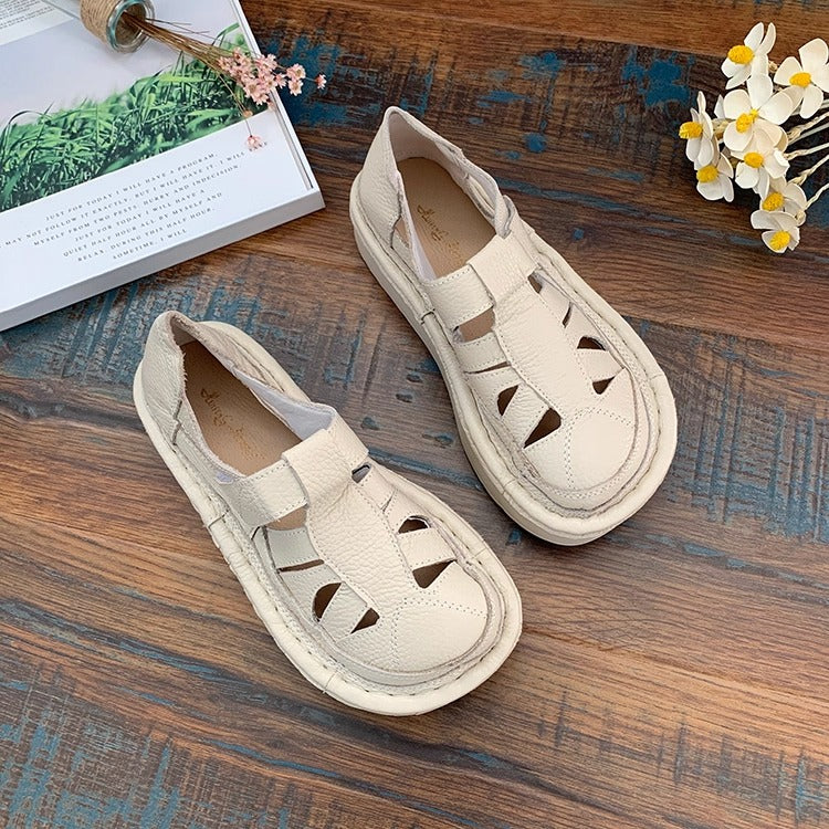 Women's Soft Leather Platform Cut-Out Breathable Summer Sandals