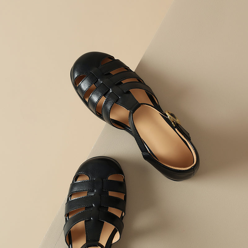 Women's Handmade Leather Round Toe Closed Toe Casual Fisherman Sandals
