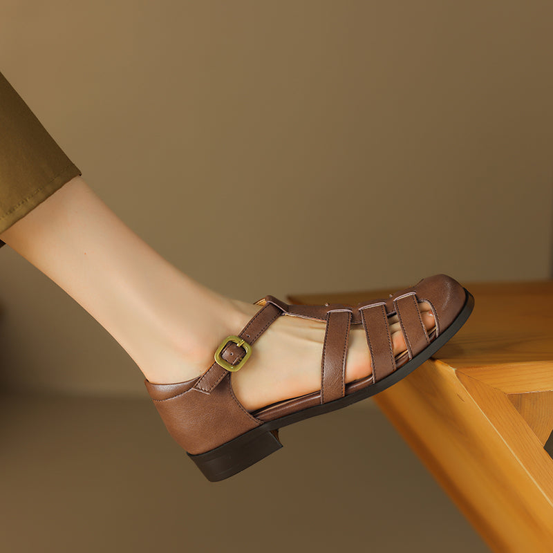 Women's Handmade Leather Round Toe Closed Toe Casual Fisherman Sandals