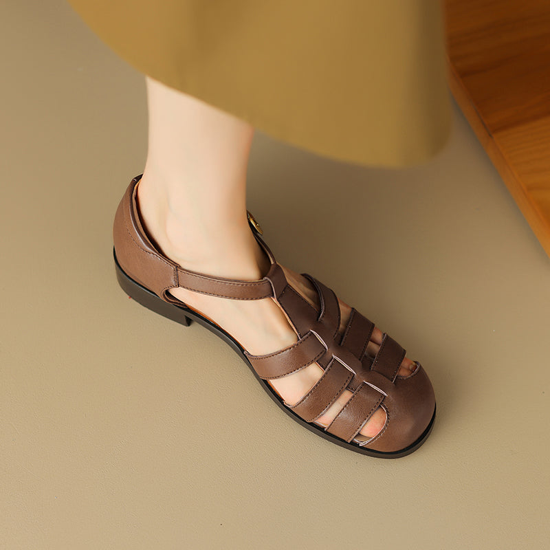 Women's Handmade Leather Round Toe Closed Toe Casual Fisherman Sandals